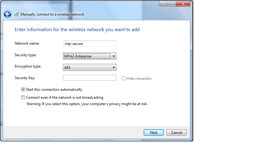 Windows Vista Wireless Network Enter Credentials