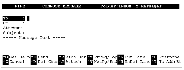 [Graphic of a Pine Compose Message Screen]